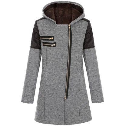 Women’s Mid-Length Hooded Loose Tweed Trench Coat