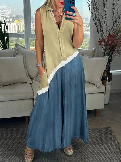 Stylish Sleeveless Panel Pocket Dress