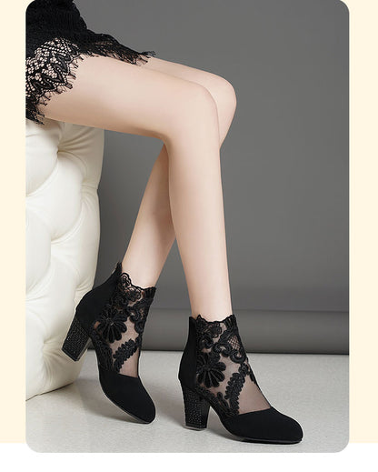 Lace Bloom Hollow Ankle Heels