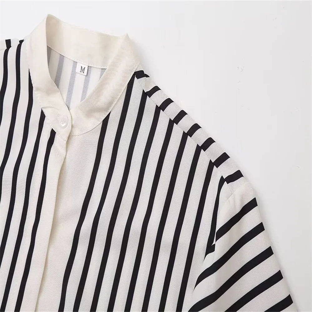 Striped Silk Flare Sleeve Blouse