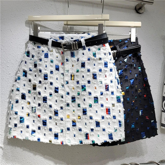 High Waist Denim A-Line Skirt