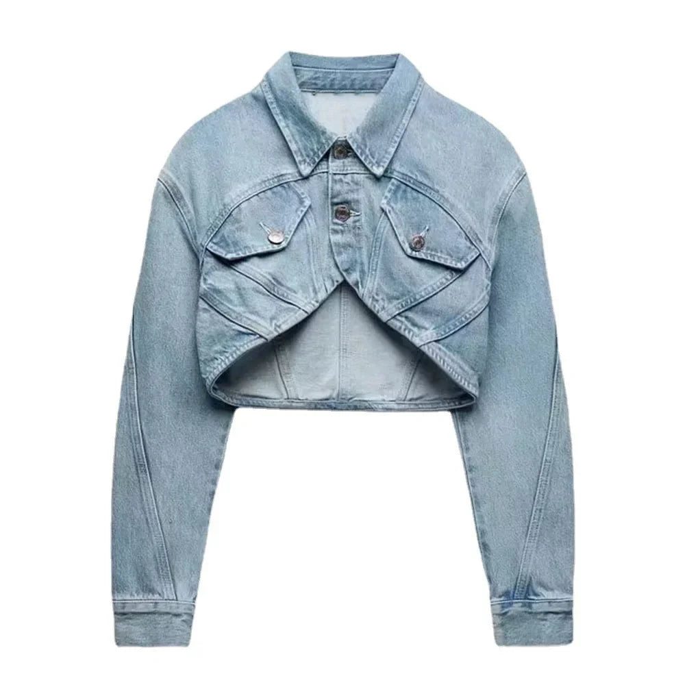 Retro Charm Cropped Denim Navel Jacket
