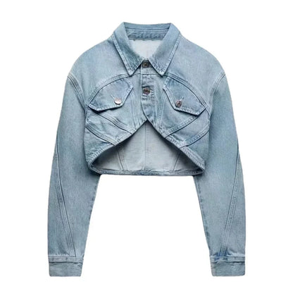 Retro Charm Cropped Denim Navel Jacket