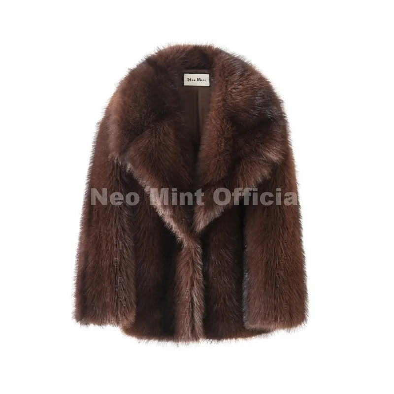 Women’s Luxury Yellow Striped Faux Fur Coat