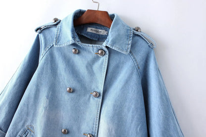 Cape Luxe Double-Breasted Denim Coat