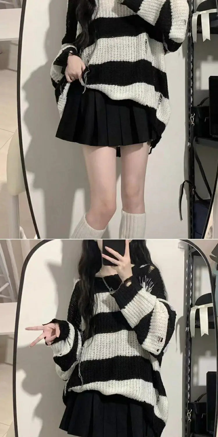 Black & Pink Striped Knitted Sweater