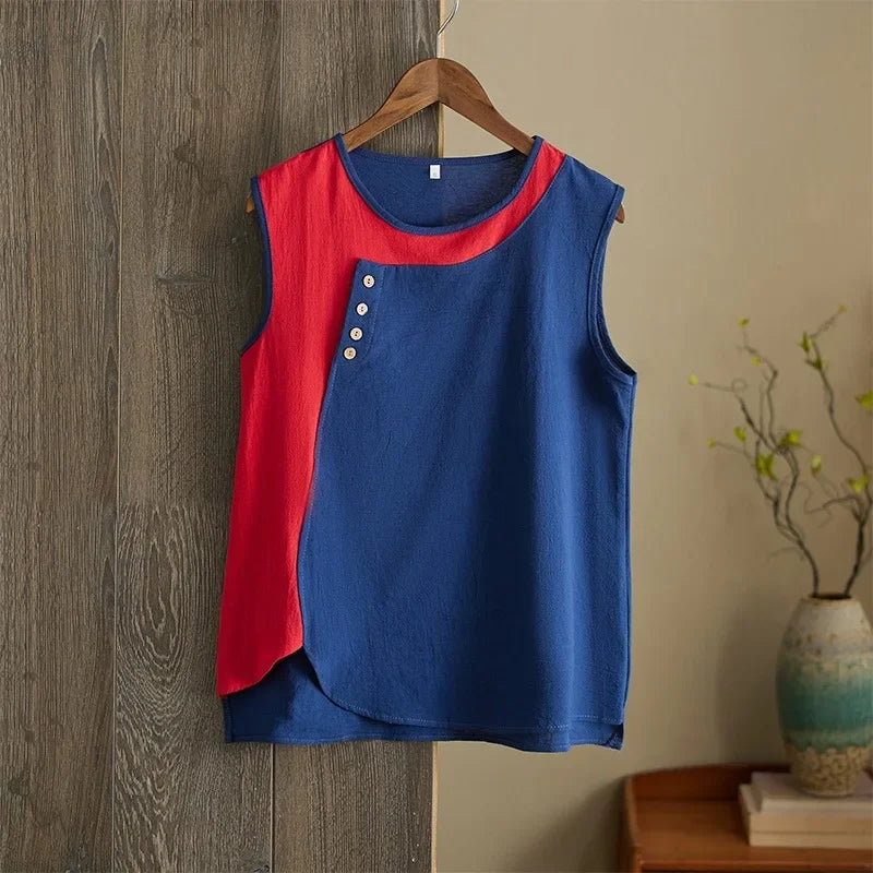 Asymmetric Cotton Linen Top