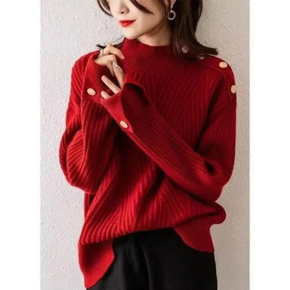 Stripe Aura Irregular Turtleneck Sweater
