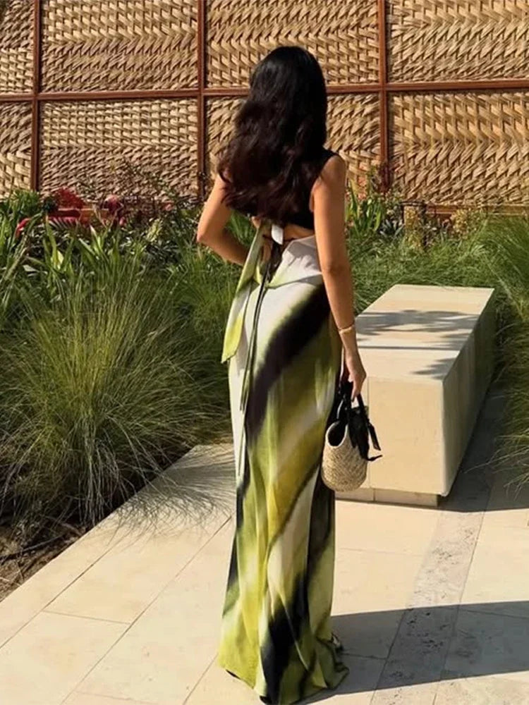 Chic Tie-Dye Backless Lace-Up Dress