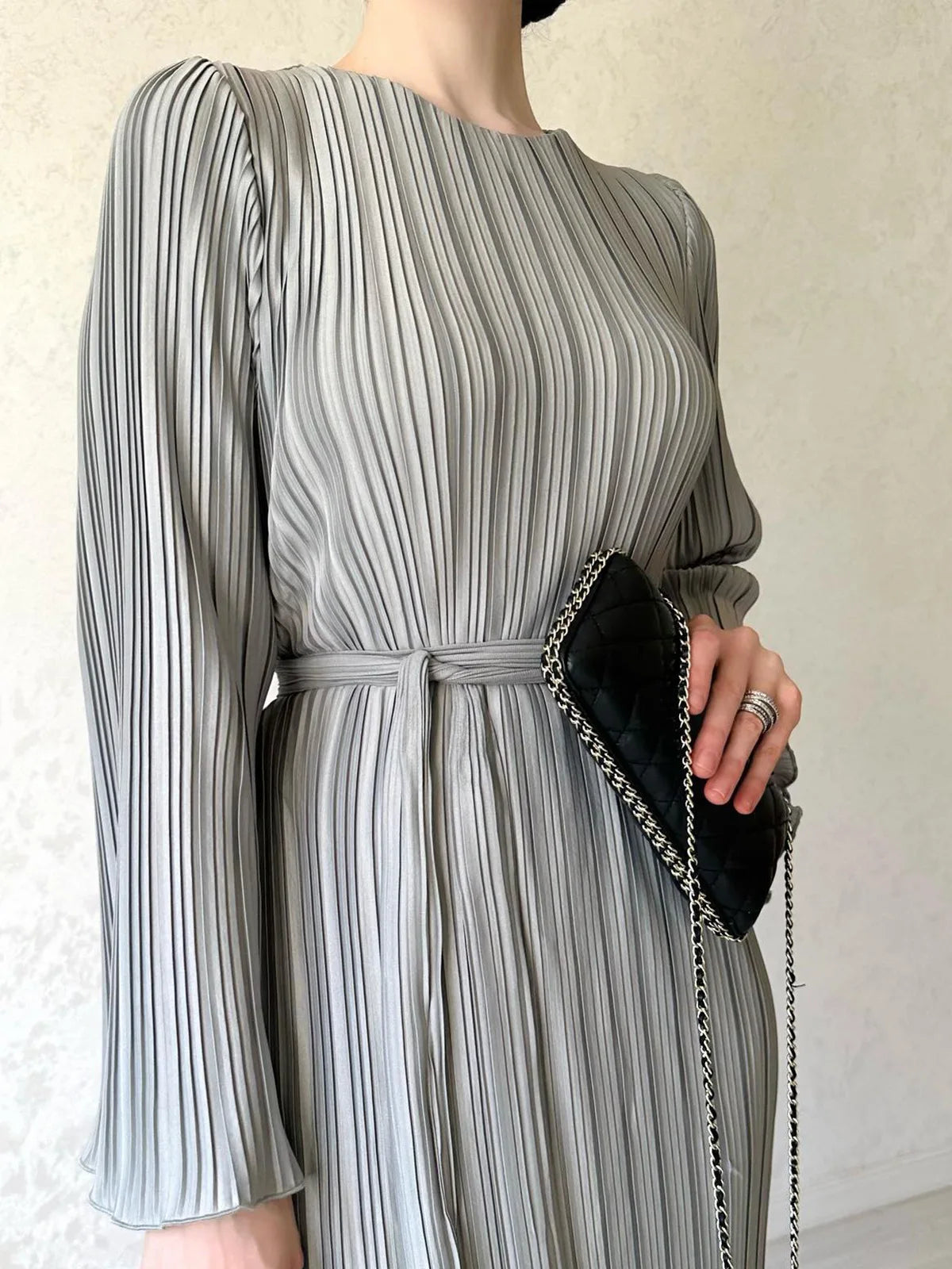 Pleated Flare Sleeve Maxi Dress
