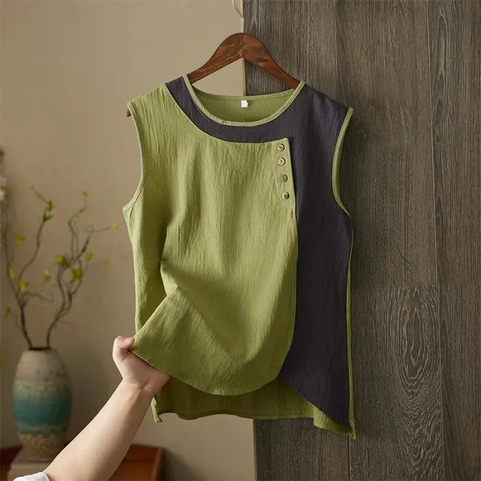 Asymmetric Cotton Linen Top