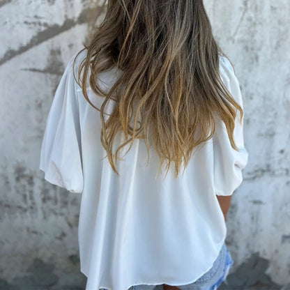 Lantern Sleeve Stand Collar Blouse