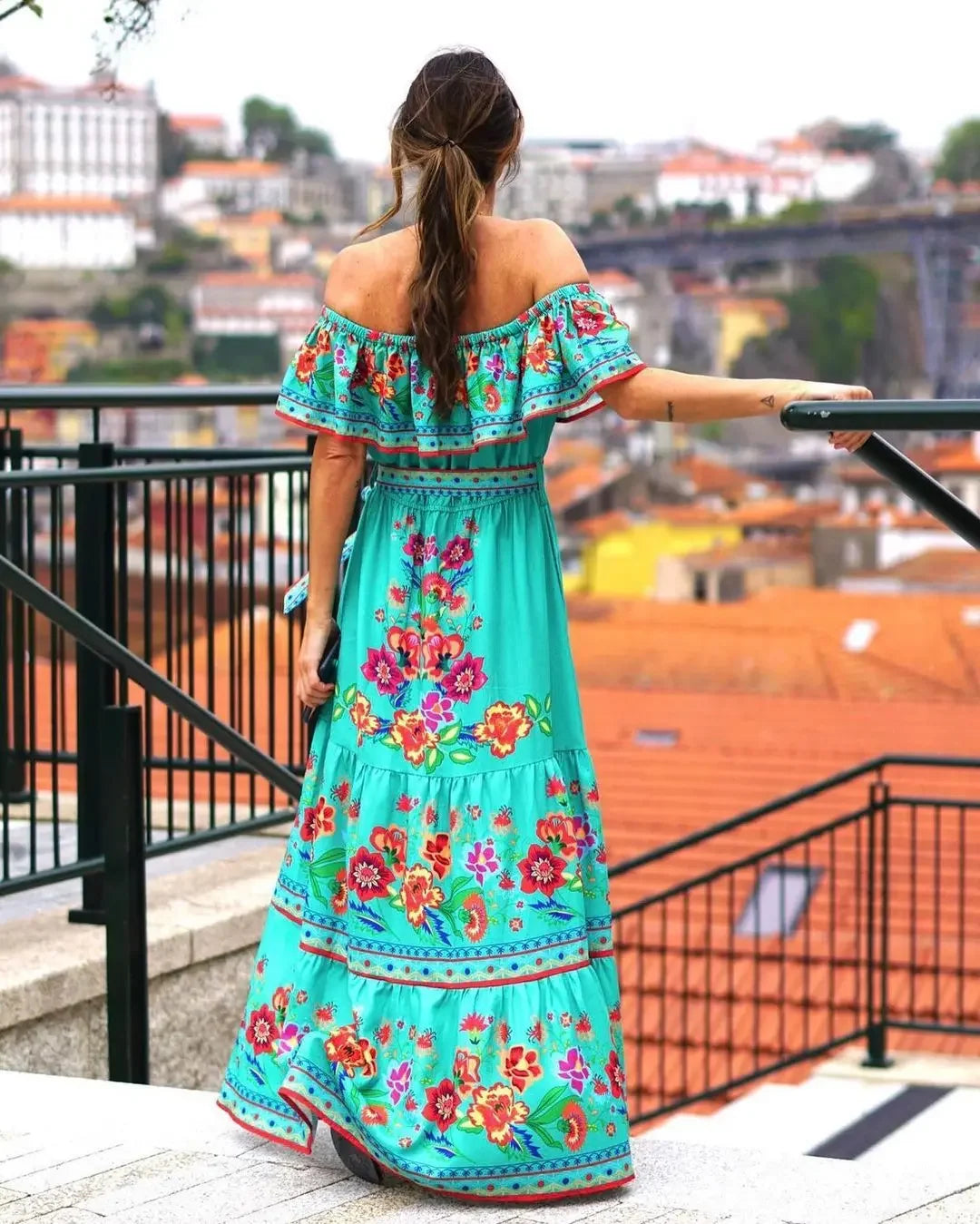 Red Bloom One-Shoulder Swing Dress