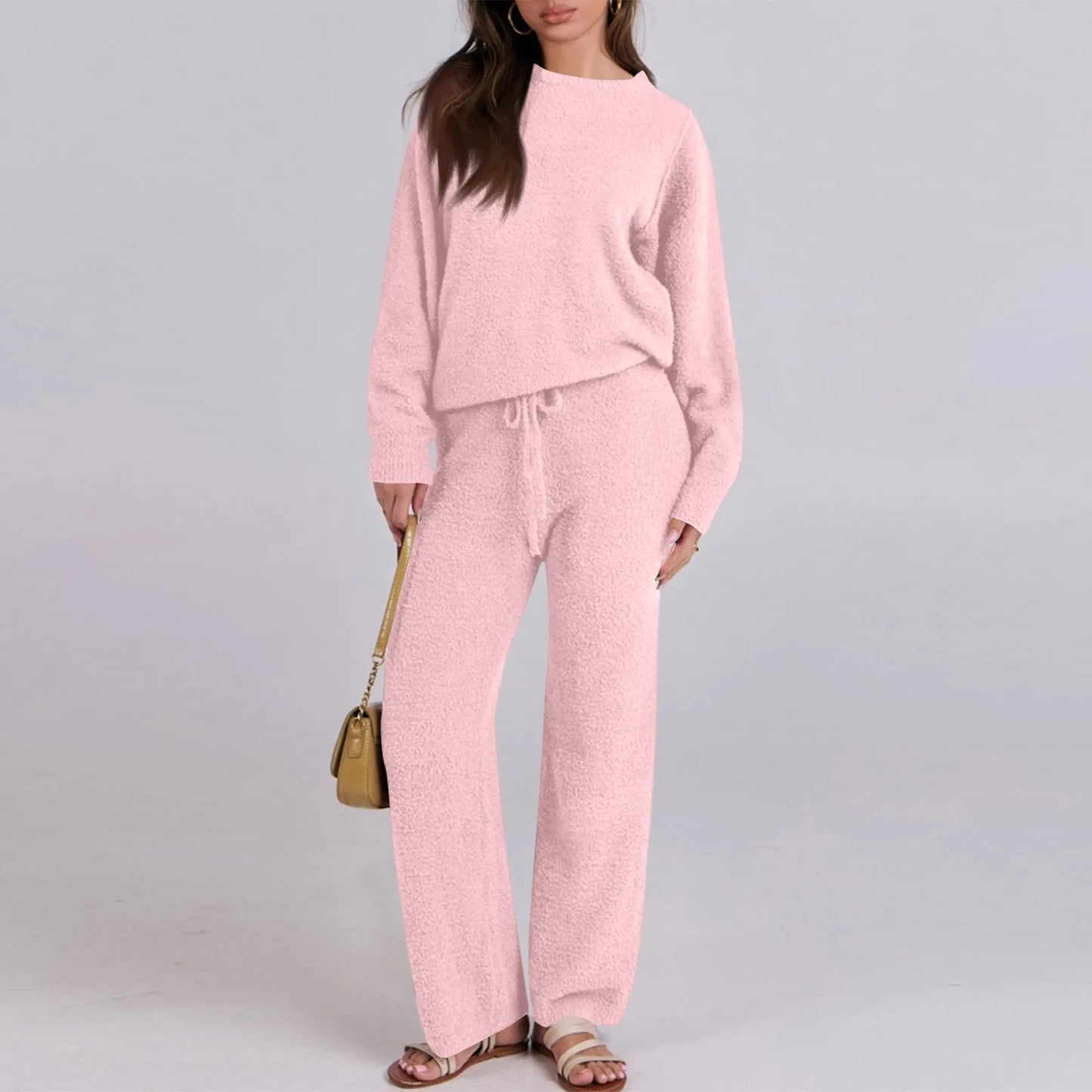 Warm Loungewear Set — Solid Color Casual Two-Piece