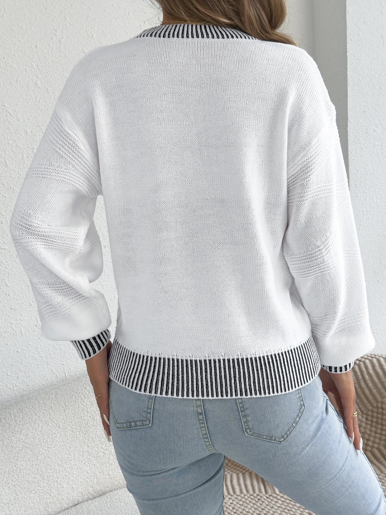 Autumn Winter Striped Lantern Sleeve Sweater