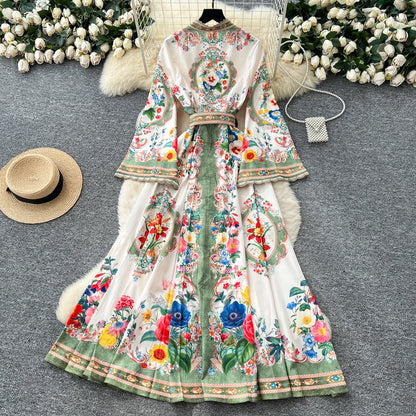 Royal Bloom Cinched Waist Maxi Dress