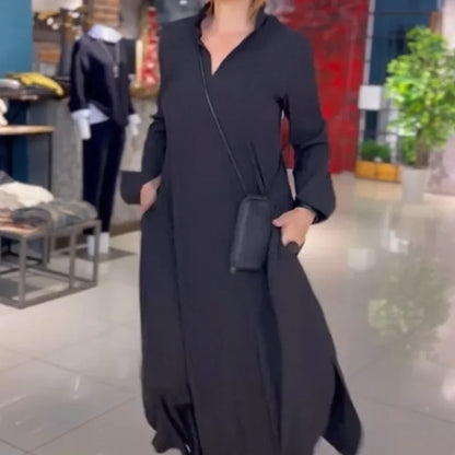 Solid V-Neck Casual Dress