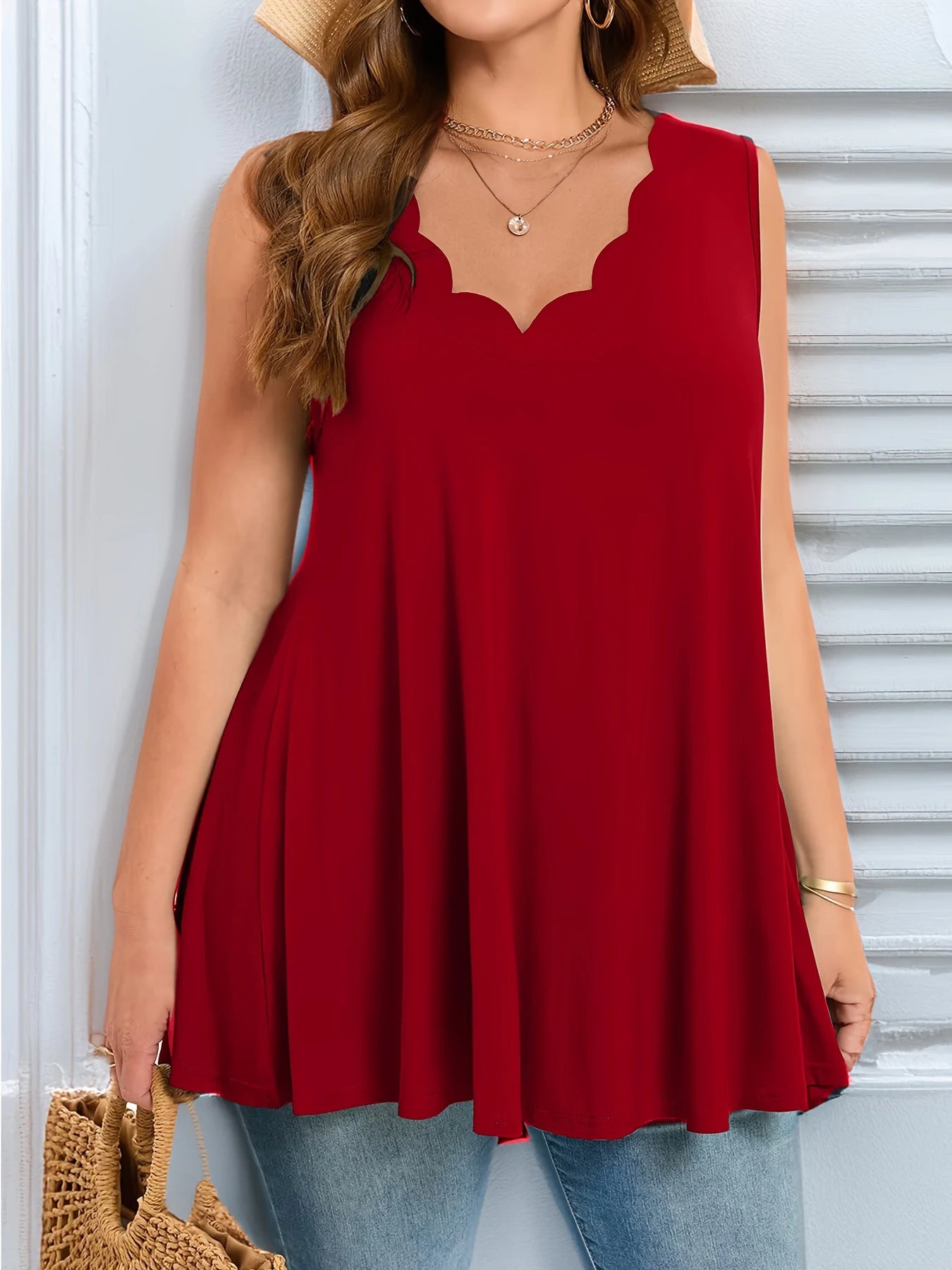 Plus Size Scalloped Hem Tunic Top