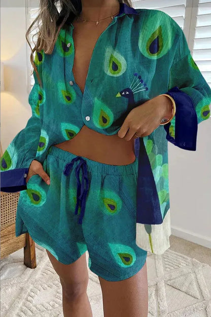 Printed Button Shirt and Shorts Set