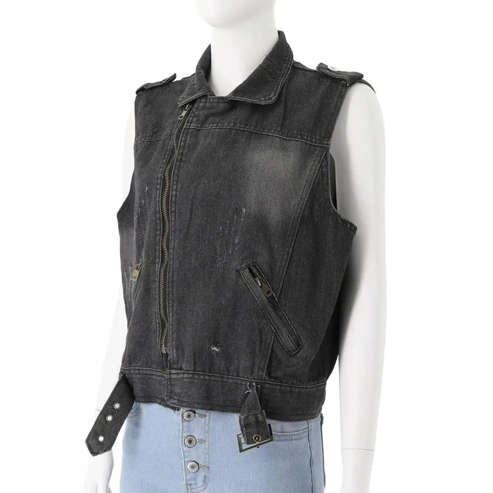 Studded Denim Punk Vest