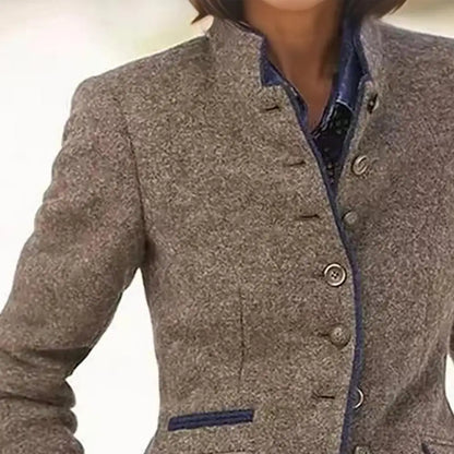 Contrast Color Woolen Cardigan Coat