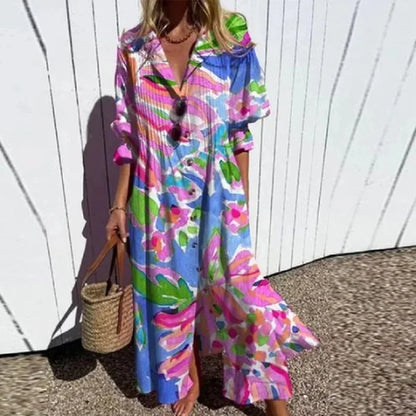 V-neck Bohemian Shirt Dress