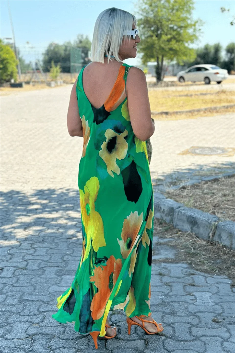 Silken Bloom U-Neck Maxi Dress