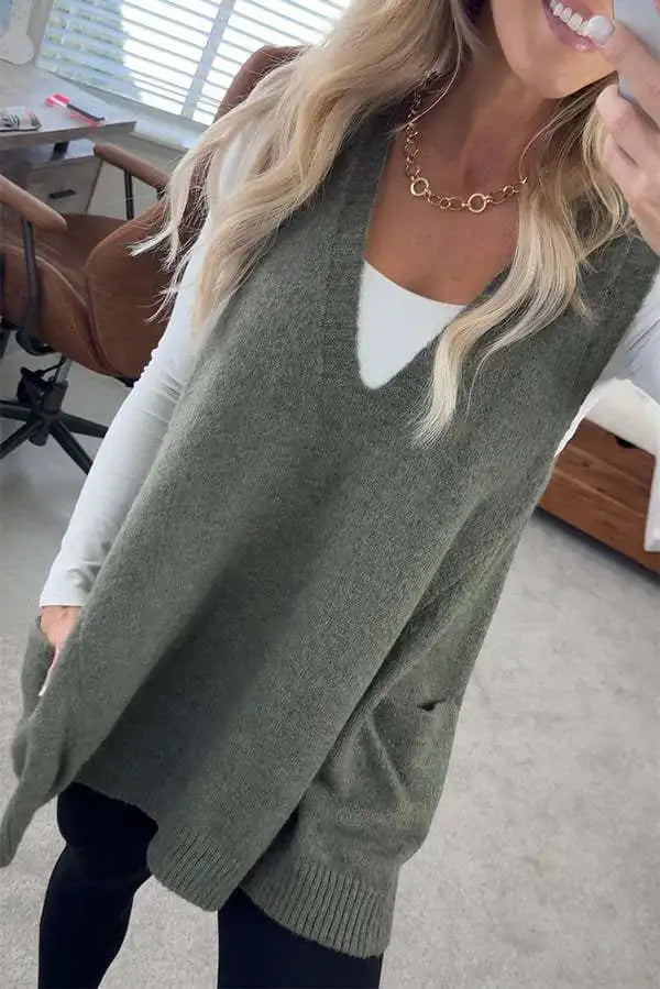 Loose V-Neck Sweater Vest Jacket