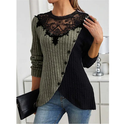 Lace Echo Cross-Hem Knit Top