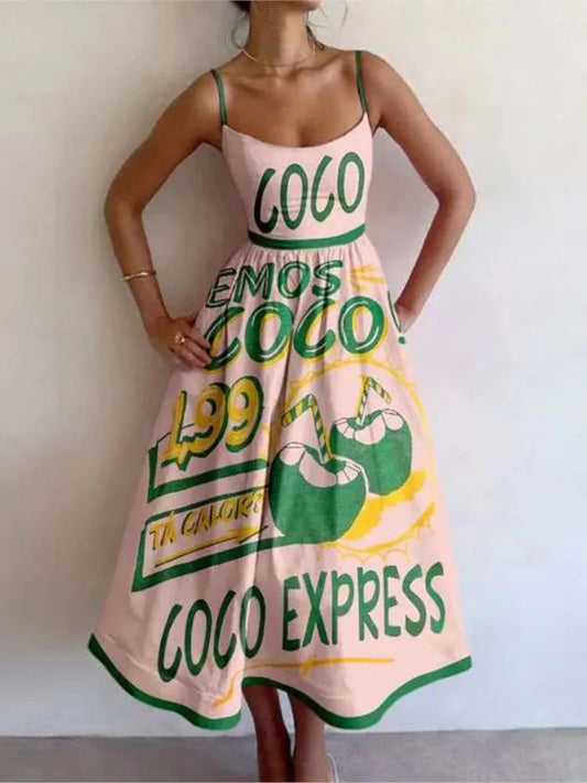 Fish & Shrimp Print Maxi Dress