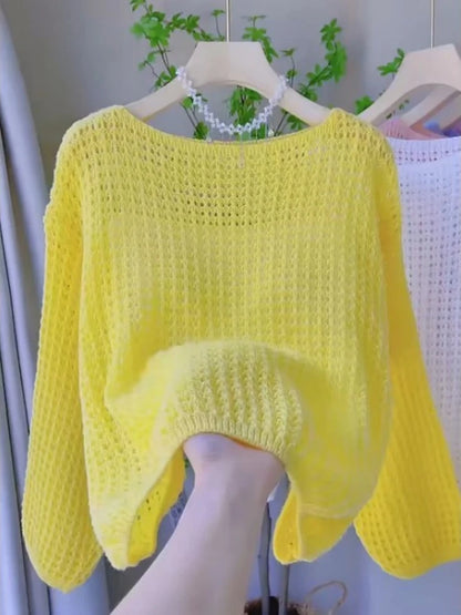 Thin Hollow Knit Cropped Sweater