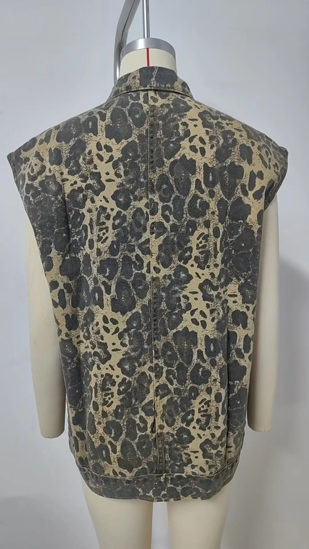 Leopard Denim Hooded Vest Jacket