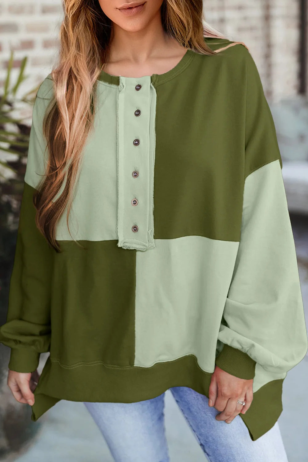 Trendy Contrast Buckle Sweatshirt