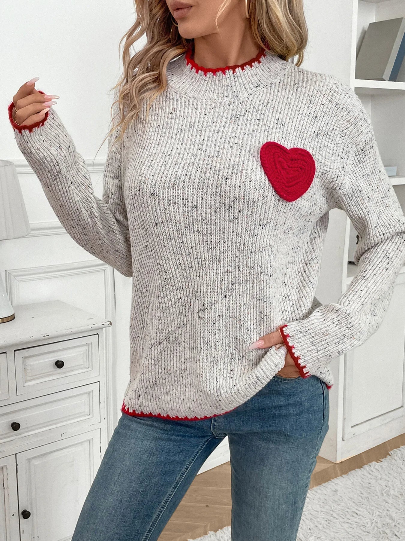 Cozy Heart Half-Turtleneck Sweater