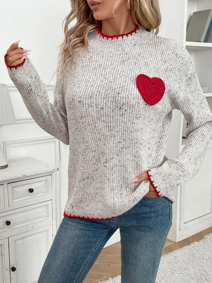 Cozy Heart Half-Turtleneck Sweater