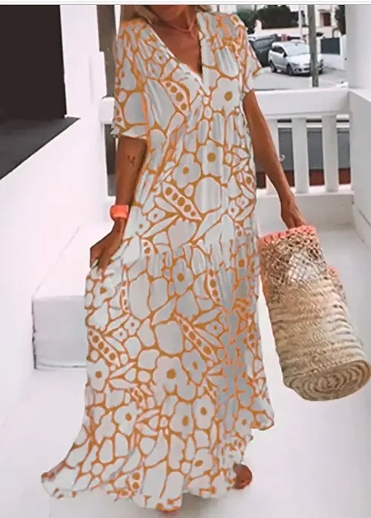 Sunlit Bloom Deep V Maxi Dress