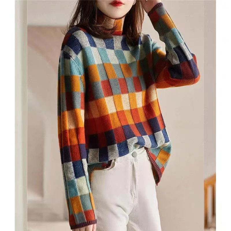 Vintage Plaid Wool Women’s Sweater