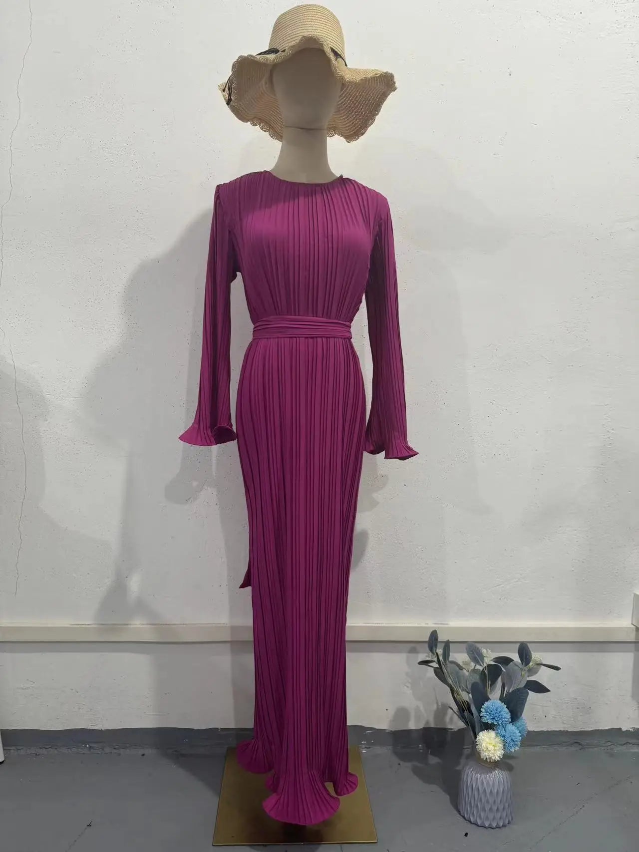 Pleated Flare Sleeve Maxi Dress