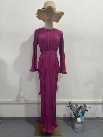 Pleated Flare Sleeve Maxi Dress