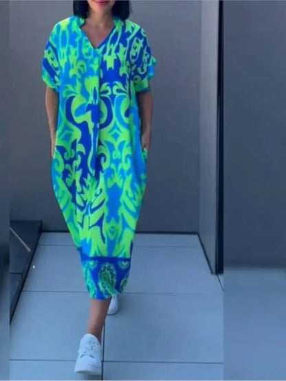 Elegant Floral Print V-Neck A-Line Dress