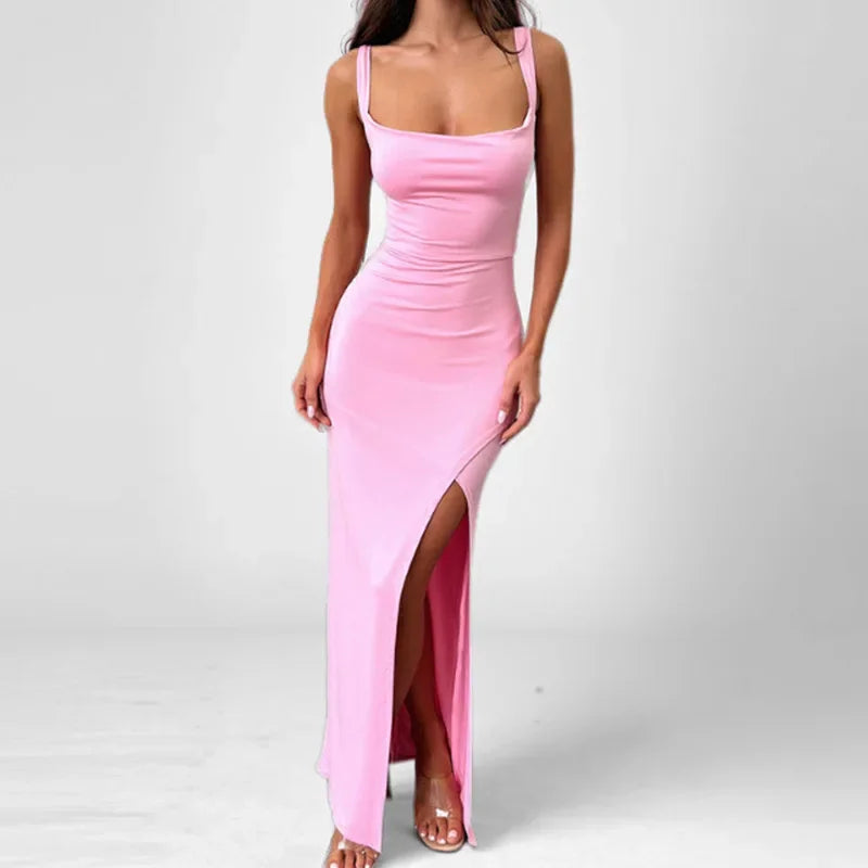 Backless Slit Empire Waist Dress