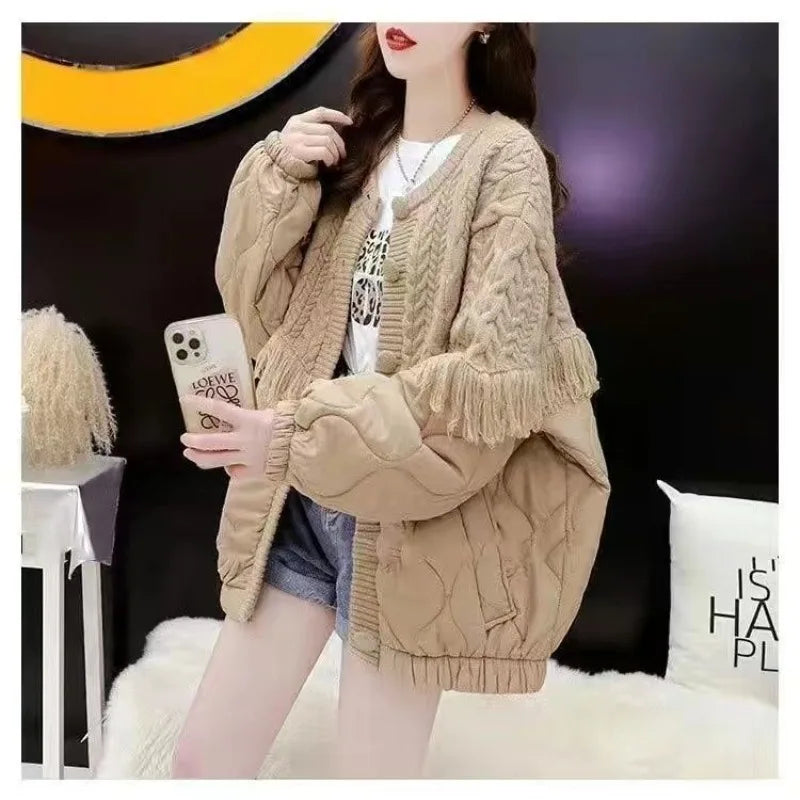 TasselEase Spliced Knit Winter Cardigan