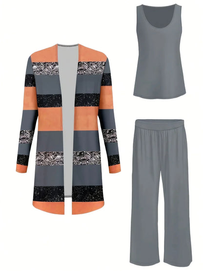 Women’s 3-Piece Casual Set — Cardigan, Tank & Pants
