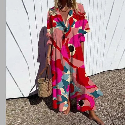 V-neck Bohemian Shirt Dress