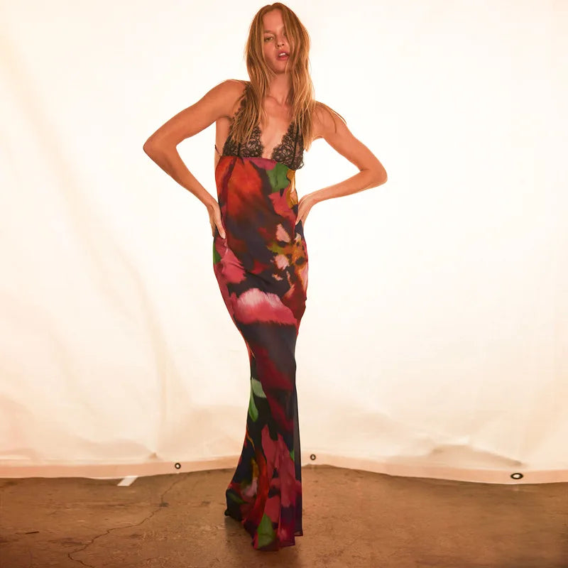 Elegant Floral Halter Maxi Gown