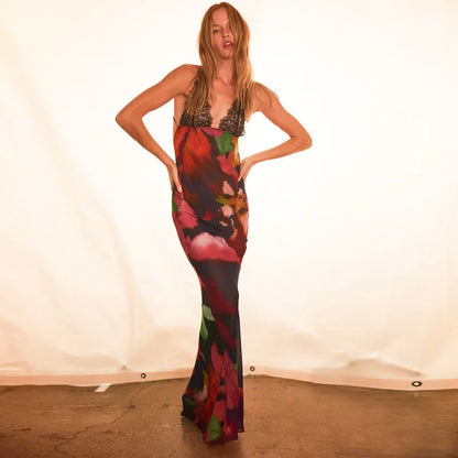 Elegant Floral Halter Maxi Gown