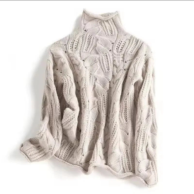 Knotted Sweater  High Collar Thick Warm