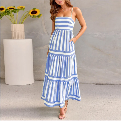 Chic Striped Tiered Midi Slip Dress