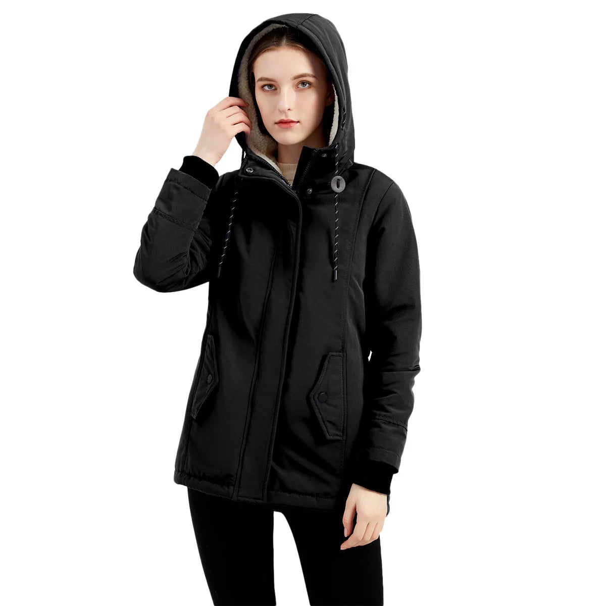 Women’s Thickened Lamb Velvet Parka – Hooded Winter Coat
