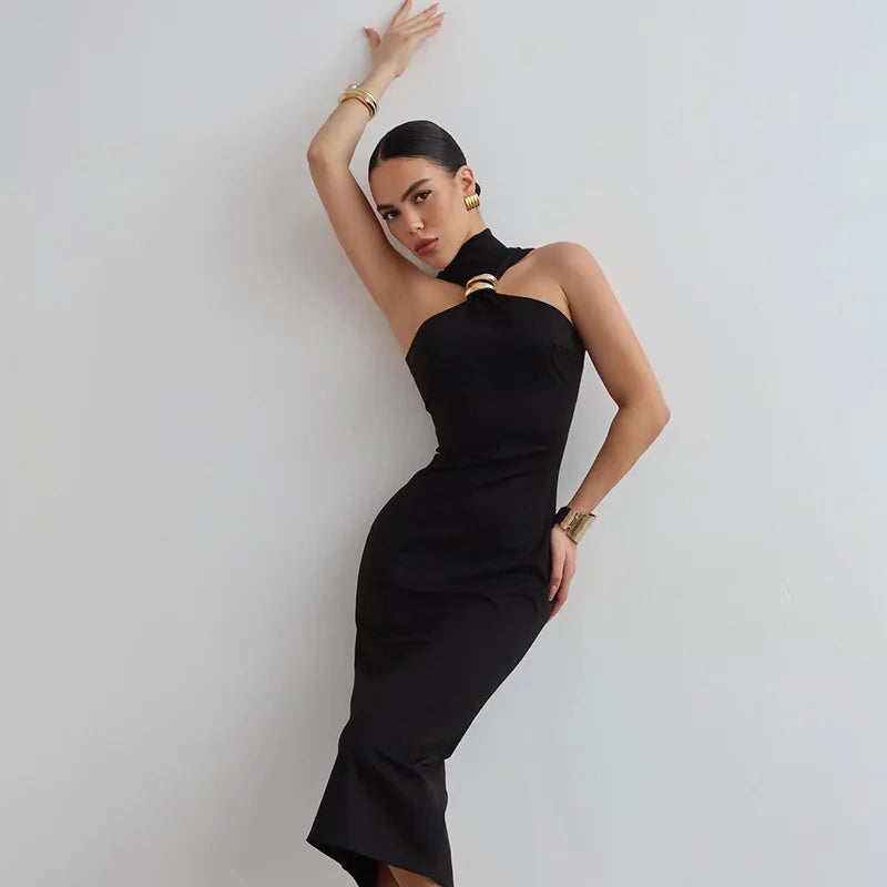 Sleek Noir Off-Shoulder Bodycon Dress